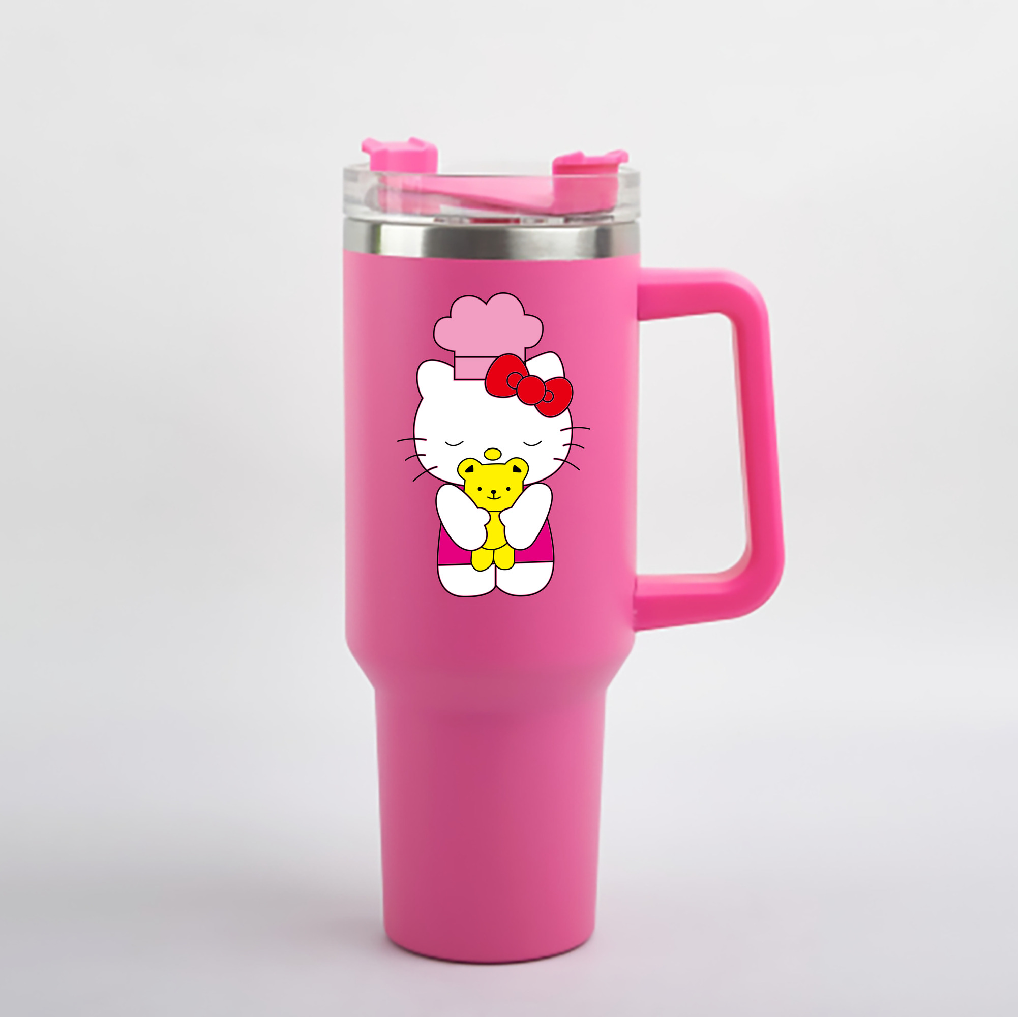 （画像用） Hello Kitty ハローキティ 1200mL車用タンブラー - クリスタルステッカー（プラスチックストロー付き）